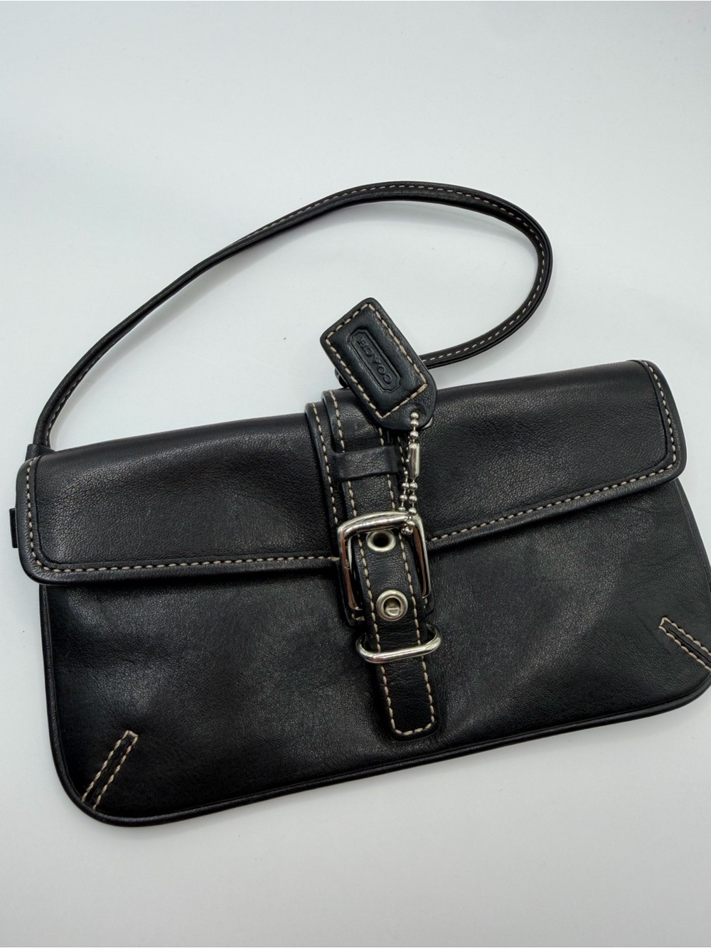 Coach Soho Black Leather Buckle Wristlet Clutch Y2K Vintage Small Purse